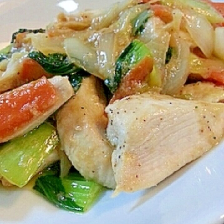 鶏胸肉と青梗菜のマヨ炒め